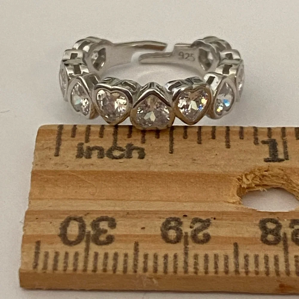 925 Silver heart ring 5.75 band size adjustable cz stones
